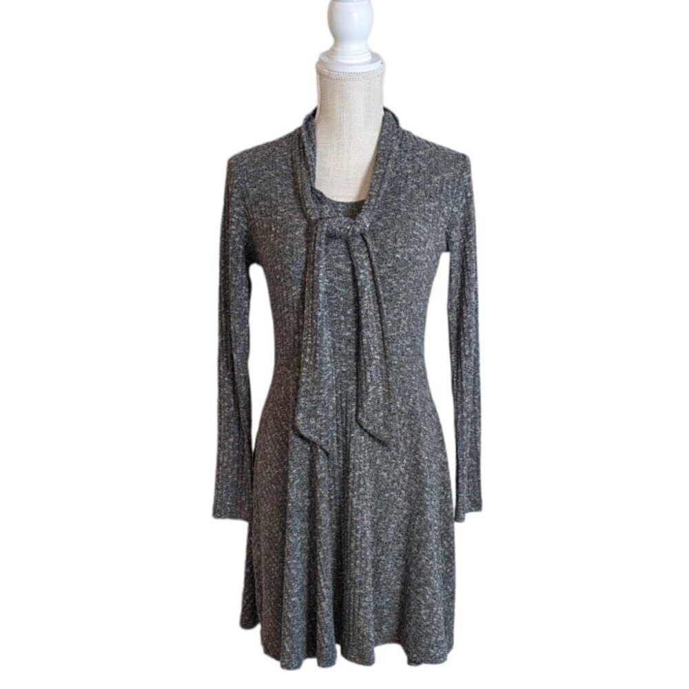 Womens Gray Ribbed Fit and Flare A Line Dress